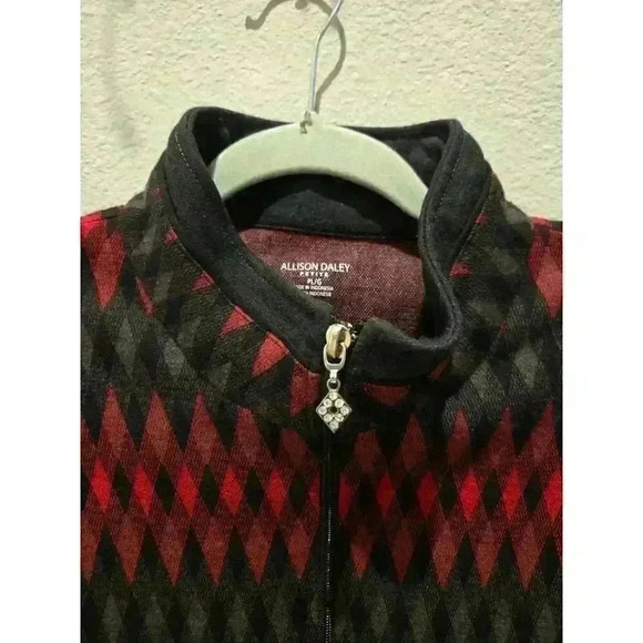Allison Daley Petite Women's Red Geometric Zip-Up Jacket Size PL - Picture 7 of 12